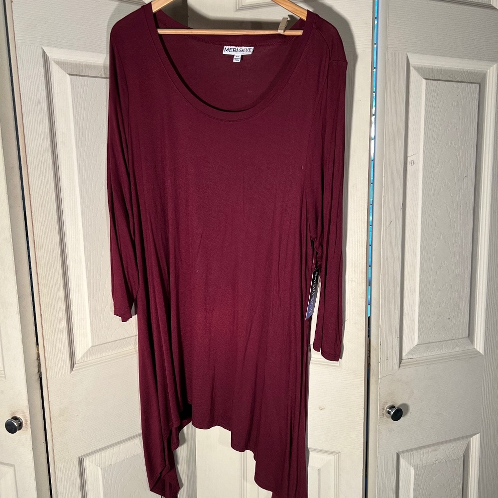 Meriskye Maroon Long Sleeve Tapered Top Size 2XL